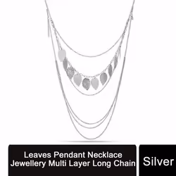 Women Silver Leaves Pendant Necklace Jewellery Multi Layer Long Chain