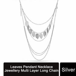 Women Silver Leaves Pendant Necklace Jewellery Multi Layer Long Chain