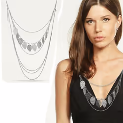 Women Silver Leaves Pendant Necklace Jewellery Multi Layer Long Chain