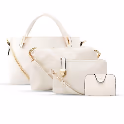 Women 4 Pcs Leather Handbag Set, White/Purple - Buy 1 - White