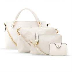 Women 4 Pcs Leather Handbag Set, White/Purple - Buy 1 - White
