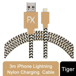 Aquarius Nylon USB to Lightning Cable, 1M or 3M - 3M, Tiger