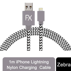 Aquarius Nylon USB to Lightning Cable, 1M or 3M - 1M, Zebra