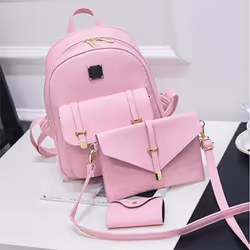 3pcs Women PU Leather Backpack Set - Pink