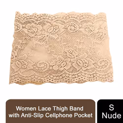 Women Lace Thigh Band with Anti-Slip Phone Pocket - Nude - Small