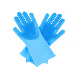 2 in1 Blue Silicone Cleaning Household Gloves with Scrubber