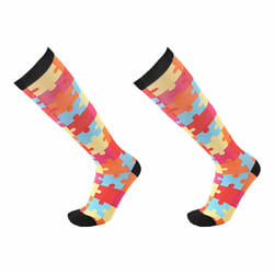 Flo Bright-Pattern Knee-High Compression Socks, Puzzle - L/XL