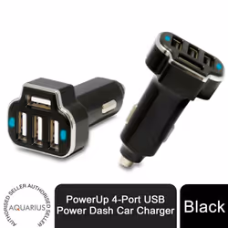 Aquarius PowerUp 4-Port USB Power Dash Car Charger - Black