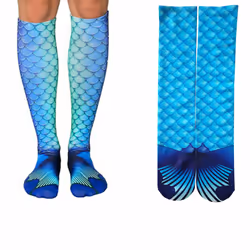 Mermaid Tail Print Women Girl Knee High Boot Socks - Design 2