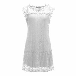 Flo Fashionable lace dress - White or Coral - White - X LARGE