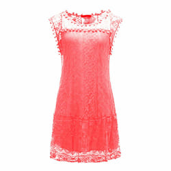 Flo Fashionable lace dress - White or Coral - Coral - X LARGE