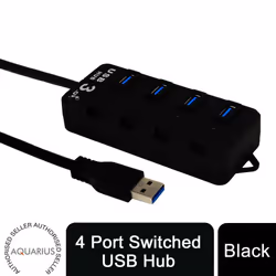 4-Port USB Hub with Individual LED Power Switches - Black