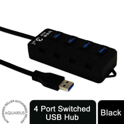 4-Port USB Hub with Individual LED Power Switches - Black