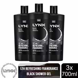 Lynx Shower Gel 700ml, 3 or 6 Pack - Black, 3 Pack