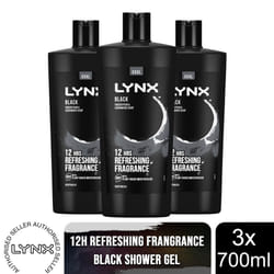 Lynx Shower Gel 700ml, 3 or 6 Pack - Black, 3 Pack