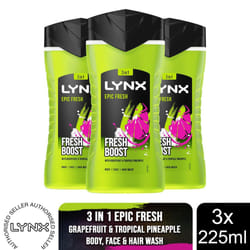 Lynx Shower Gel Epic Fresh 225ml, 3 or 12 Pack - Buy 3