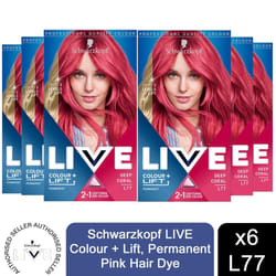 Schwarzkopf LIVE Colour + Lift Permanent Hair Dye Deep Coral L77, 6pk
