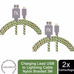 2x Aquarius 3m Phone Lightning Nylon USB Wire Braided Cable