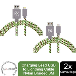 2x Aquarius 3m Phone Lightning Nylon USB Wire Braided Cable