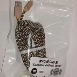 2x Aquarius 3m Phone Lightning Nylon USB Wire Braided Cable, Tiger