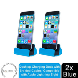 Aquarius Desktop Charging Dock with Braided Cables Blue, 2x