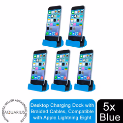 Aquarius Desktop Charging Dock with Braided Cables Blue, 5x