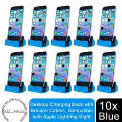 Aquarius Desktop Charging Dock with Braided Cables Blue, 10x