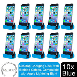 Aquarius Desktop Charging Dock with Braided Cables Blue, 10x