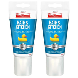Unibond Silicone Sealant Anti-Mould & Waterproof for Kitchen & Bathroom, 147g 2 Pack