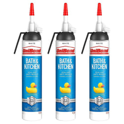 UniBond Mould Resistant Bath & Kitchen Silicone Sealant White, 208g, 3pk