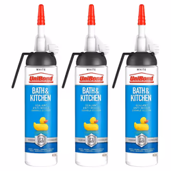 UniBond Mould Resistant Bath & Kitchen Silicone Sealant White, 104g, 3pk