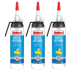 UniBond Mould Resistant Bath & Kitchen Silicone Sealant White, 104g, 3pk
