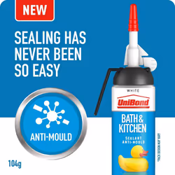 UniBond Mould Resistant Bath & Kitchen Silicone Sealant White, 104g, 3pk