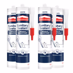 UniBond Mould Resistant Sanitary Sealant Cartridge White 274 g, 4 Pack