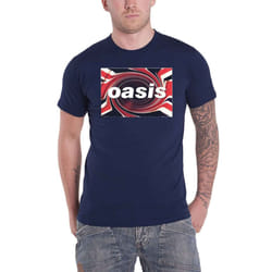 Oasis T Shirt Union Jack Classic Band Logo new Official Mens Blue - 2XL, Blue