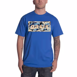 Oasis T Shirt Camo Band Logo new Official Mens Blue - S