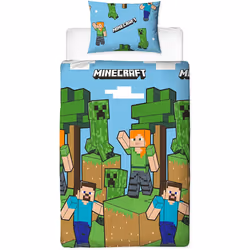 Minecraft Official Single Duvet Cover Set, Epic Design | Blue Reversible 2 Sided Bedding Duvet Cover Official Merchandise...