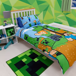 Minecraft Official Single Duvet Cover Set, Epic Design | Blue Reversible 2 Sided Bedding Duvet Cover Official Merchandise...