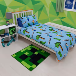 Minecraft Official Single Duvet Cover Set, Epic Design | Blue Reversible 2 Sided Bedding Duvet Cover Official Merchandise...
