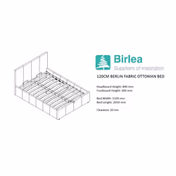 Small Double Ottoman Bed Grey Birlea Berlin Fabric Storage 4FT 120CM Frame - Additional view 8