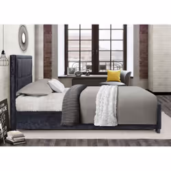 Harrison Double Bed-Black Crushed Velvet