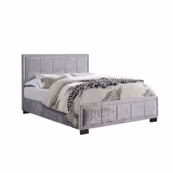 Grey Double Bed Frame Birlea Hannover Steel Crushed Velvet Fabric 135cm 4ft6