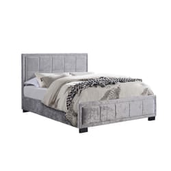Grey Double Bed Frame Birlea Hannover Steel Crushed Velvet Fabric 135cm 4ft6