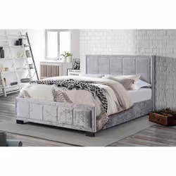 Grey Double Bed Frame Birlea Hannover Steel Crushed Velvet Fabric 135cm 4ft6