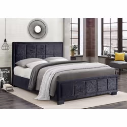 Black Small Double Bed Frame Birlea Hannover Crushed Velvet Fabric 120cm 4ft