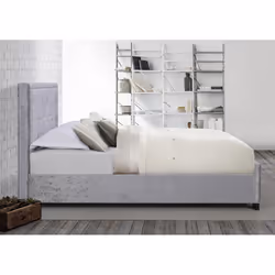 Grey King Size Bed Frame Birlea Hannover Steel Crushed Velvet 150cm 5ft - Additional view 4