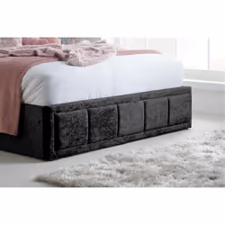 Double Ottoman Bed Black Hannover Frame 4FT6 135cm Storage Crushed Velvet Fabric - Additional view 4