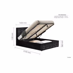 Double Ottoman Bed Black Hannover Frame 4FT6 135cm Storage Crushed Velvet Fabric - Additional view 5