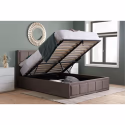 Double Ottoman Bed Grey Hannover Frame 4FT6 135cm Bedstead Storage Fabric