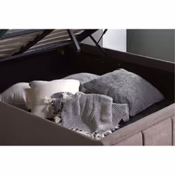 Double Ottoman Bed Grey Hannover Frame 4FT6 135cm Bedstead Storage Fabric